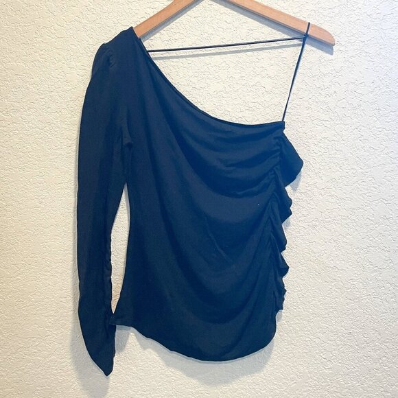 1 State Black One Sleeve Ruched Side Top Medium - Picture 1 of 7